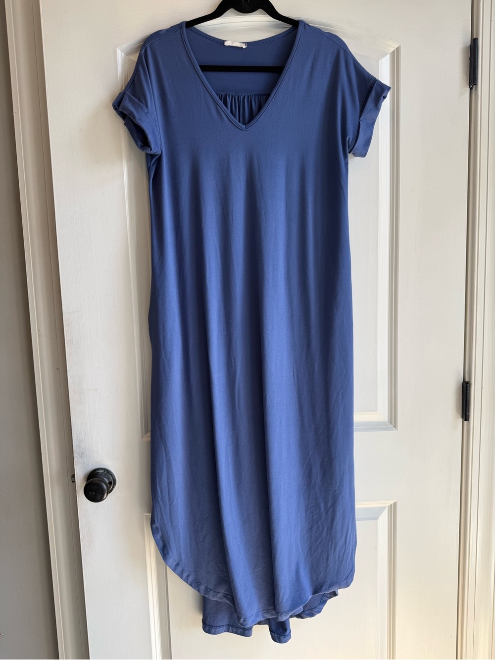 Entro V-Neck Short Sleeve Maxi Dress in Dusty Blue
